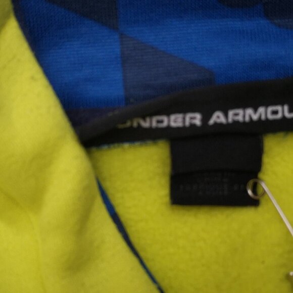 Under Armour Men's Size XL Neon Green w/ Blue Logo Fleece Lined Hoodie - Picture 3 of 12